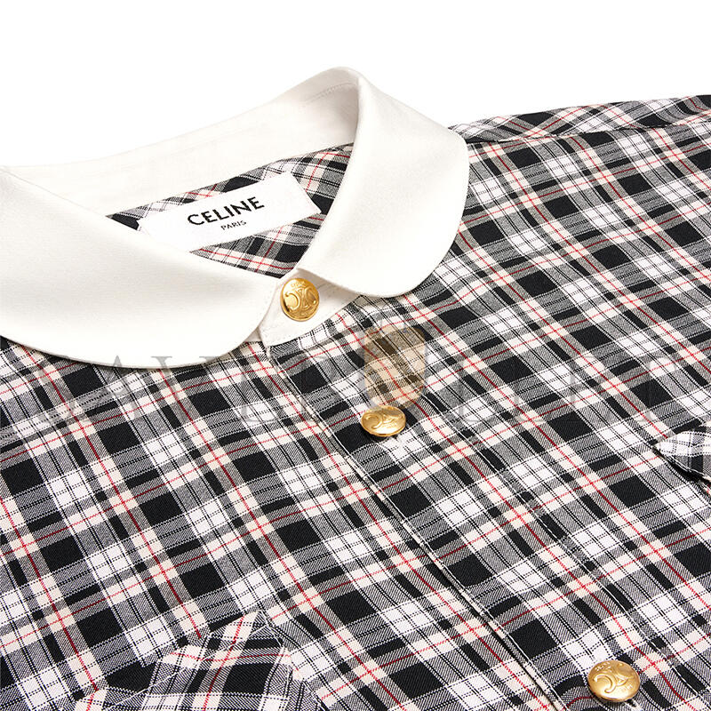 CELINE CROPPED SHIRT IN CHECK SILK 
